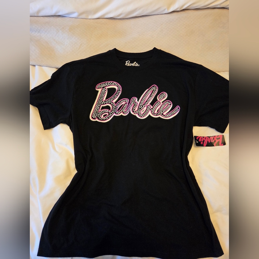 Barbie Black Tee with Pink Embellished Logo